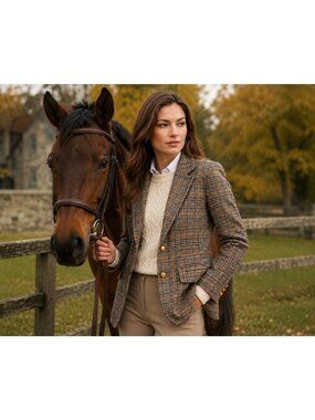 Pendleton Petite Womens Wool Blazer Houndstooth Plaid Size 12P USA
